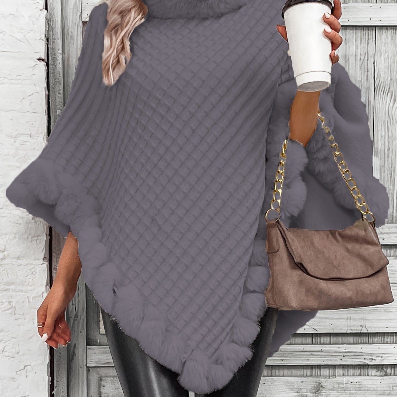Winter Chic Fur-Trim Turtleneck Sweater - Cozy Long Sleeve, Hanky Hem Design - Perfect for Cold Weather