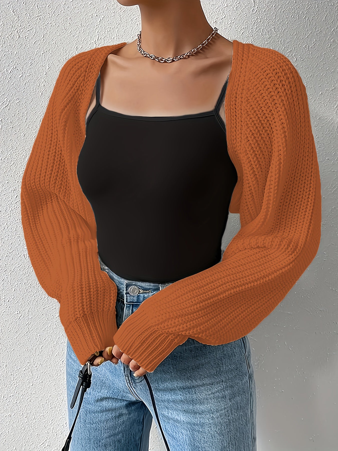 Vibrant Solid Color Crop Knitted Cardigan - Soft, Cozy, Long Sleeve, Drop Shoulder, Open Front Design - Perfect for Spring & Fall, Women's Casual Clothing