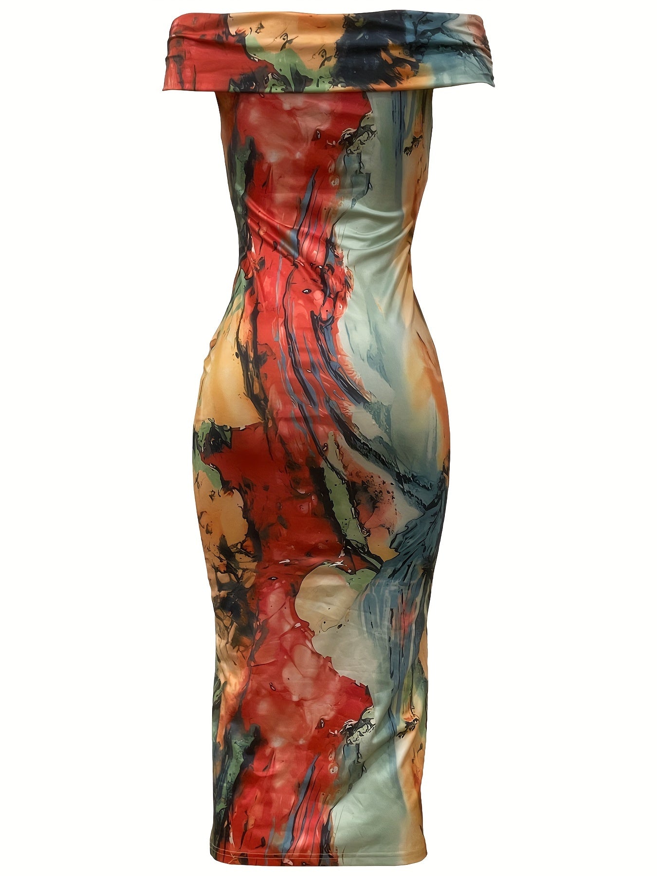 Chic Off-Shoulder Sheath Dress with Abstract Print - Flattering Slim Fit for Spring & Summer - Womens Fashion Essential