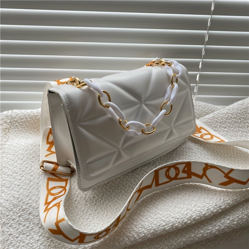 Women's Fashion Chain Shoulder Bag - Quilted Rhombus Crossbody Purse, Faux Leather, Casual Style, Versatile for Daily Commute, Parties, and Outings, Magnetic & Button Closure, Polyester Lining, Adjustable & Replaceable Strap,