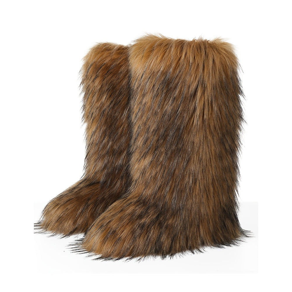Women'S Plush Fluffy Snow Boots, Mid Cut, Warm, Christmas, Flat Fashion Boots