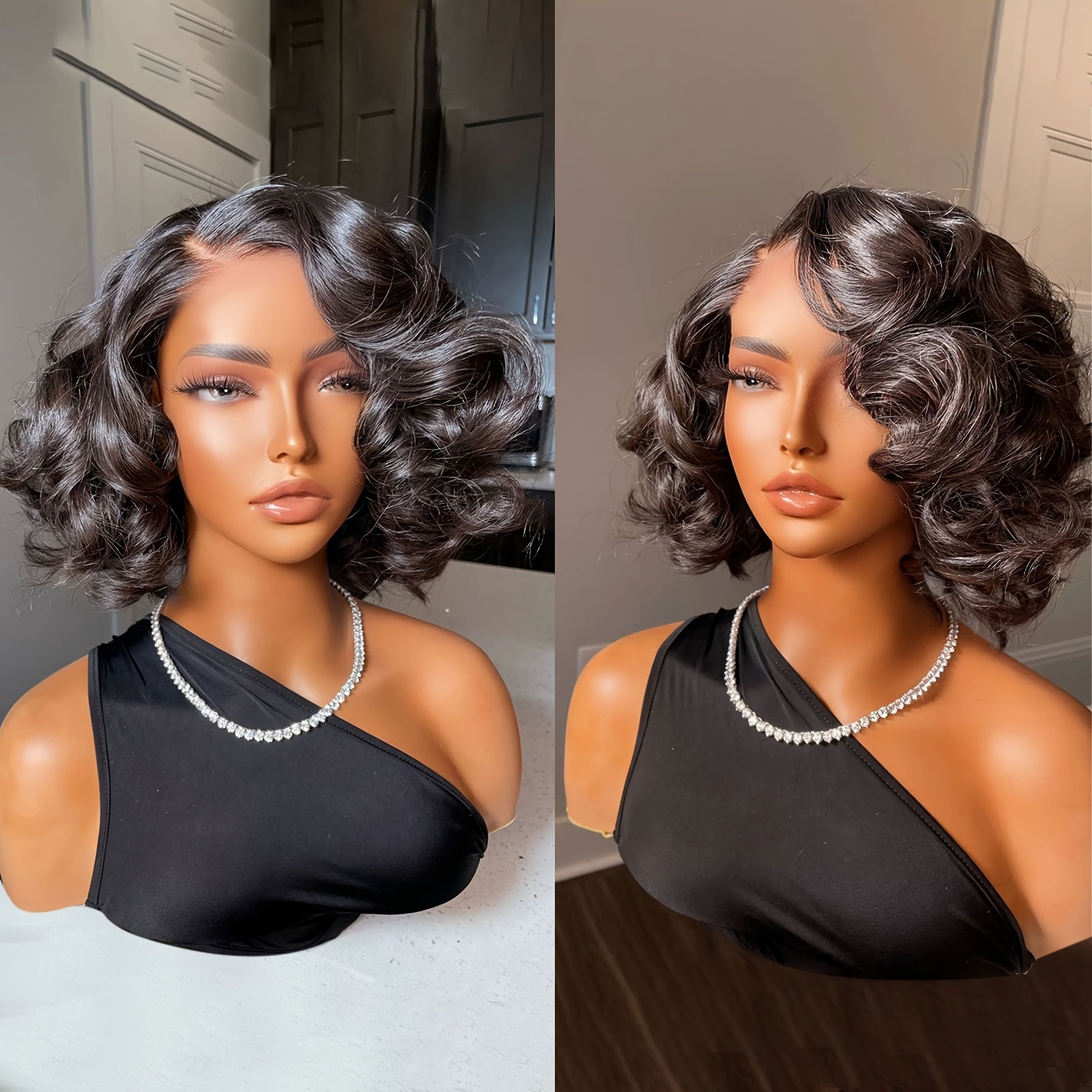 10" Natural Black Curly Pixie Cut Wig - Large 13x4 Transparent Lace Front, Unprocessed Raw Human Hair, Shoulder-Length Bob Style, Glossy Finish, Perfect for Casual Attire or Special Occasions, Special Occasion Wig | Natural H