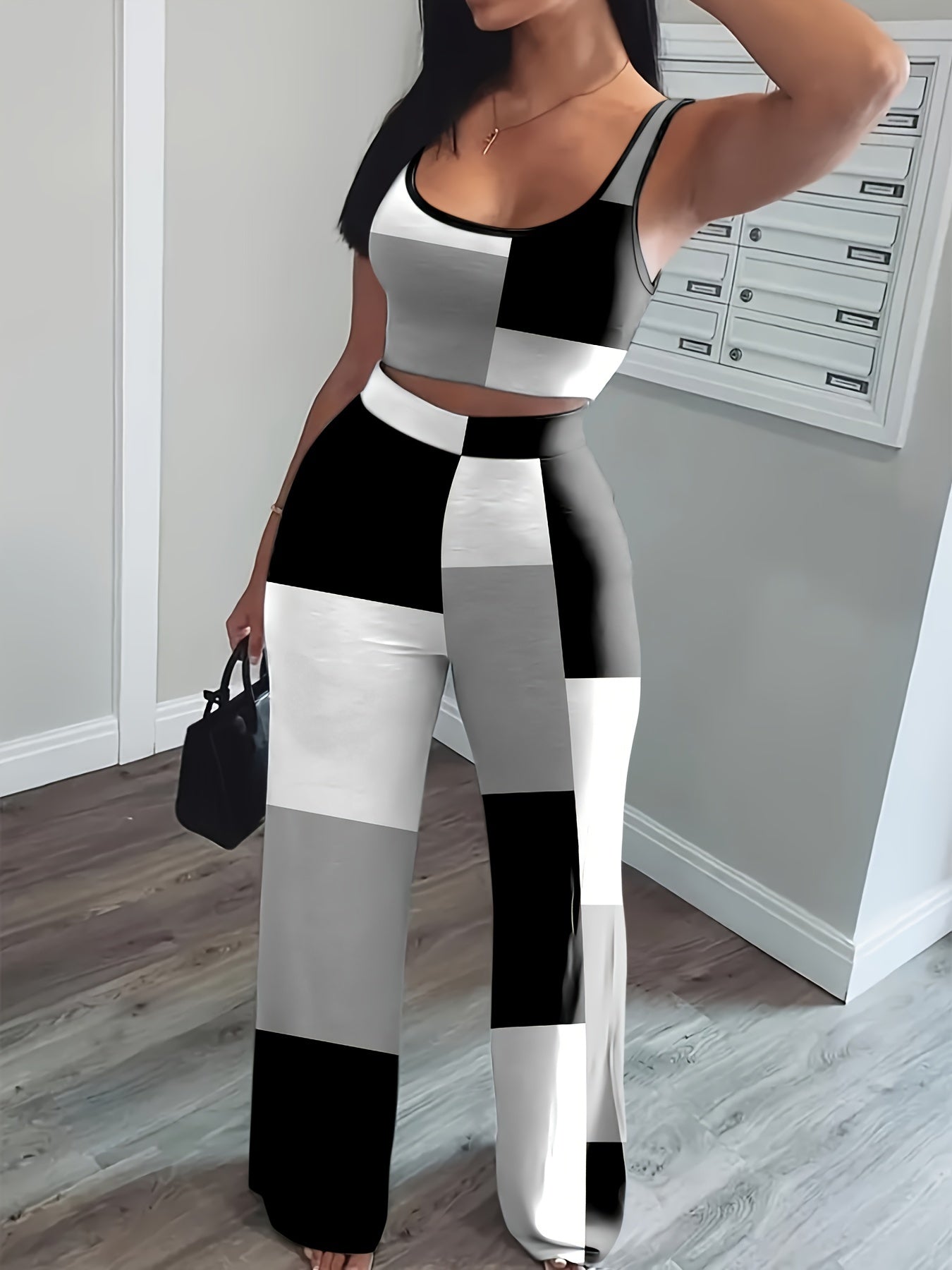 European and American Vest Long Pants Casual Print Two-Piece Set