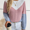 For Fall & Winter, Long Sleeve Color Block Crew Neck Pullover Sweater, Casual Knitted Sweater, Women's Clothing