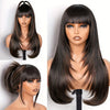 26" Long Straight Layered Wig with Bangs - Natural Black Synthetic Hair, Glueless Put-On Style, High-Temperature Fiber, Pixie Cut for Women, Perfect for Casual Attire