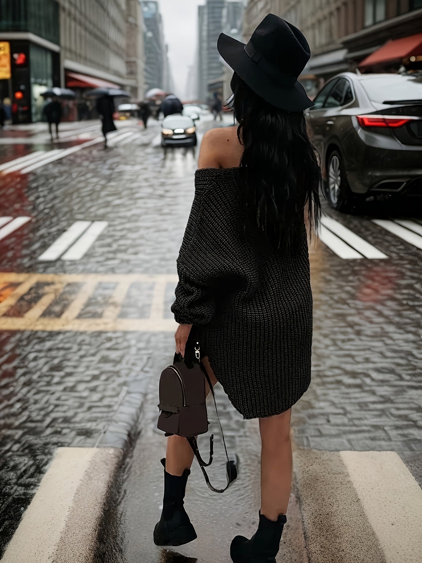 Women's Elegant Sexy Knitted Dress Loose Long Pullover Drop Shoulder Pullover Suitable for Spring And Autumn