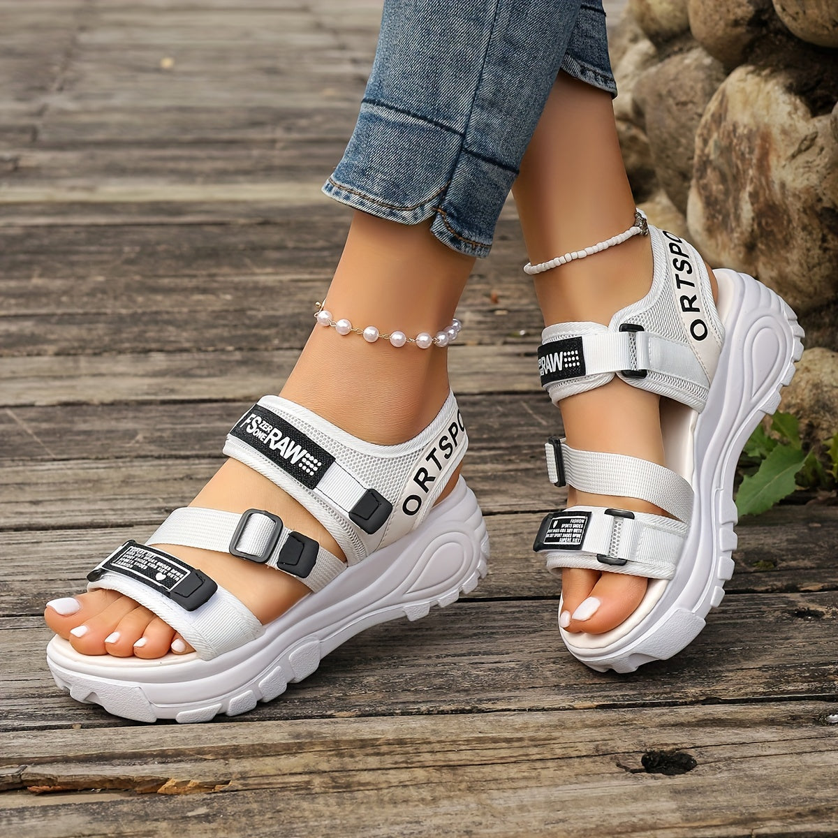 Stylish Comfort Wedge Sandals - Soft, Breathable, Platform Shoes for Women with Letter Detail - Perfect for Beach, Walking, and Casual Occasions