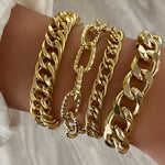 4pcs Women's Punk Style Chunky Chain Bracelet Set - Zinc Alloy, No Plating - All-Season Accessory | Versatile Design | Daily Wear & Vacation Essential