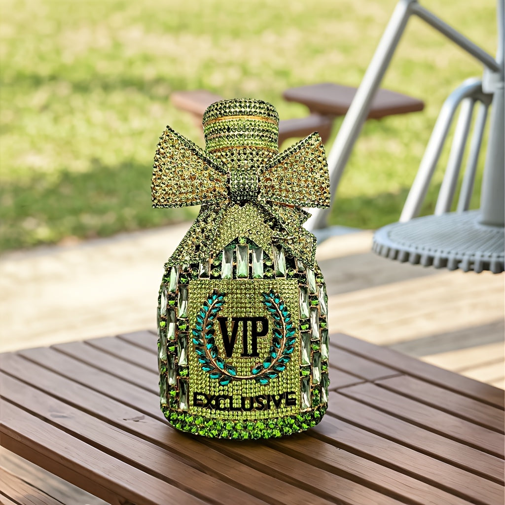 Elegant Rhinestone Champagne Bottle Clutch - Sparkling Evening Purse with Detachable Strap, Magnetic Closure for Women - Available in Lavender, Pink, Green, Navy, Golden, Silvery