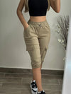 Flap Pockets Cargo Pants, Casual High Waist Cropped Pants For Spring & Summer, Women's Clothing