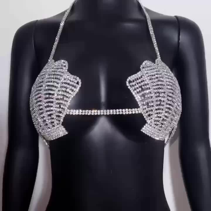 Perfect for Fashionable Ladies: A Dazzling Chest Chain with Rhinestone And A Stunning Hollowed-out Water Diamond Bikini Body Chain, Suitable for Nightclub Accessories