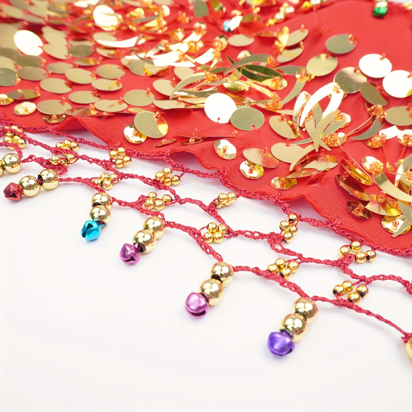 Glamorous 4pcs Indian Dance Costume Set - Headpiece, Bra, Trousers & Waist Chain - Vibrant Red & Golden Accents, Polyester Material - Perfect for Holidays, Performances & Festivals, Festival Attire|Exotic Attire|Polyester Cos