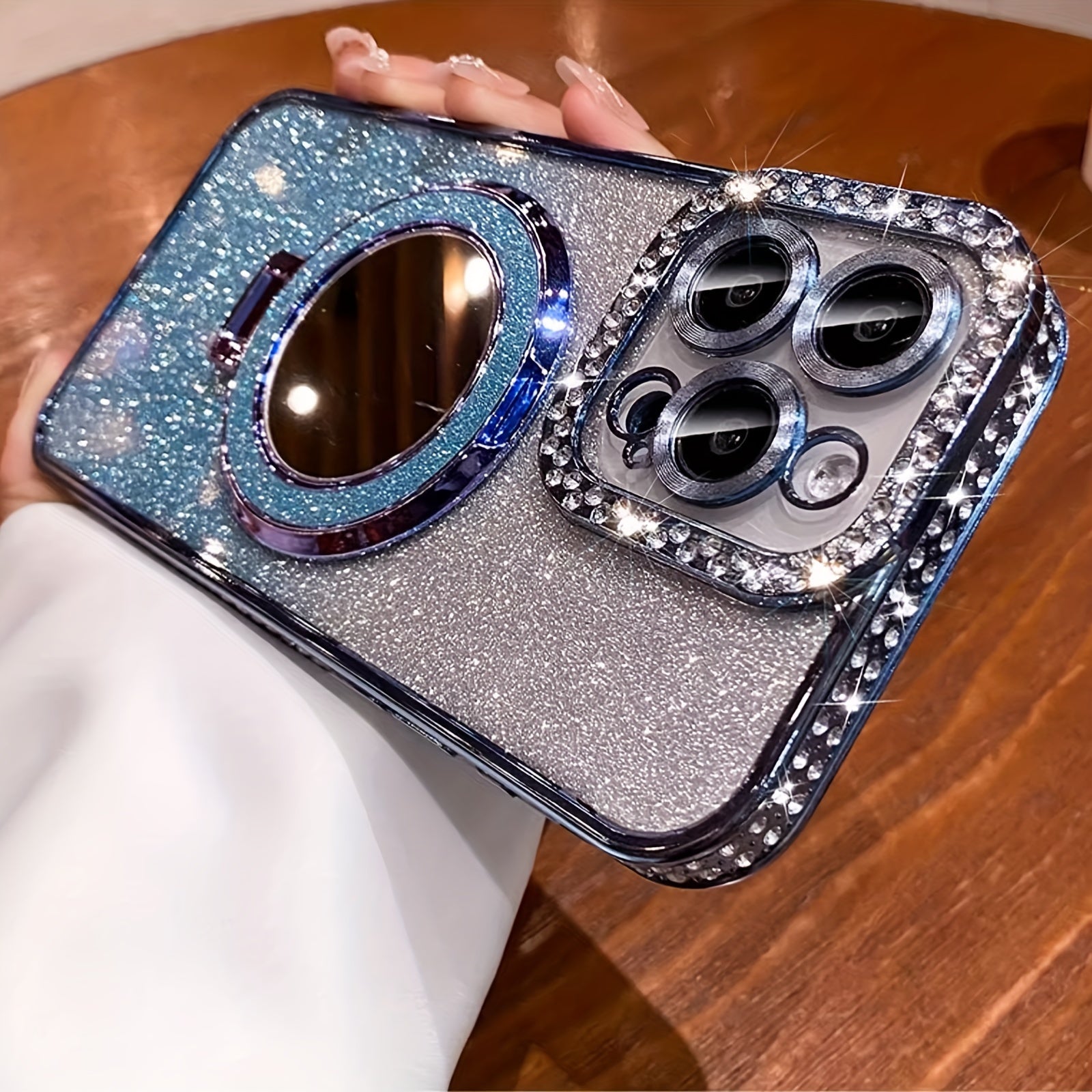 New Luxury Premium Flash Double Row Diamond Mirror Magnetic Stand Full Lens Phone Case for Apple iPhone 16 15 Promax 14 Plus 13 Pro 12 11 Pro Max/Niche Transparent Anti-drop Soft Adhesive Protection Back Cover/boyfriend And G