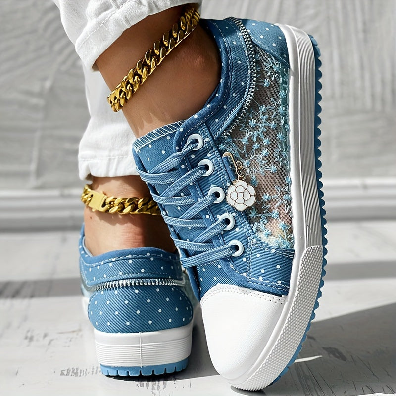 Floral Pattern Embroidery Dot Print Sneakers