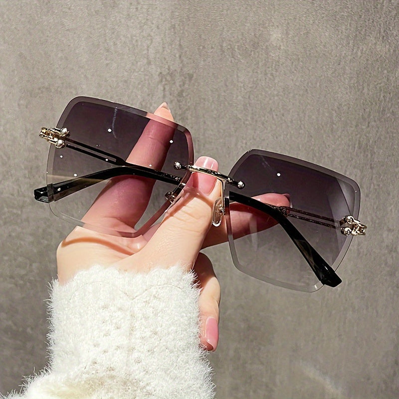 Y2K Rimless Women’s Fashion Glasses with Gradient Lenses, Retro Metal Frame, Large Polygonal Design, Stylish Travel & Fashion Accessories, Casual Eyewear for Everyday Glamour
