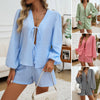 Lady Temperament Casual Cardigan Lace-up Long Sleeve Shorts Suit