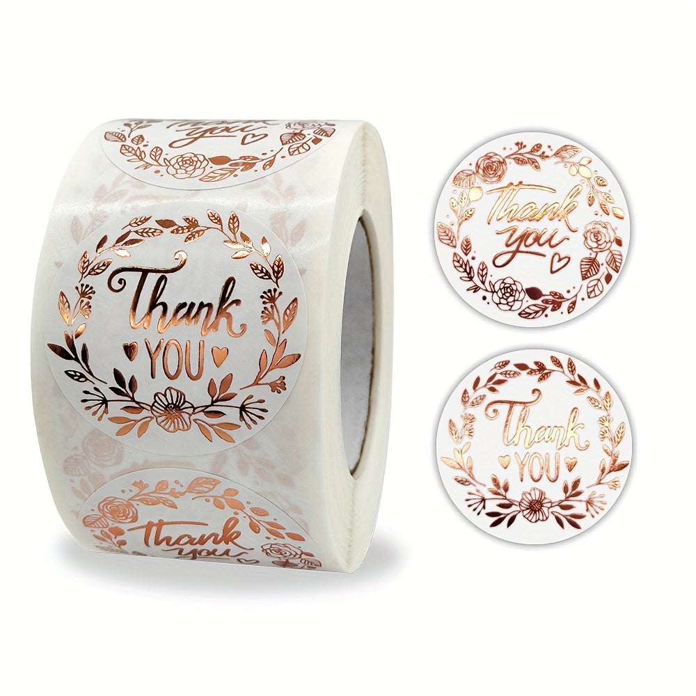 500pcs Round Rose Golden Thank You Stickers, Embroidered Glossy Finish, Self-Adhesive Paper Labels for Wood Surface, Single Use, Striped Pattern, Supernatural Theme, Party Wedding Holiday Gift Stationery