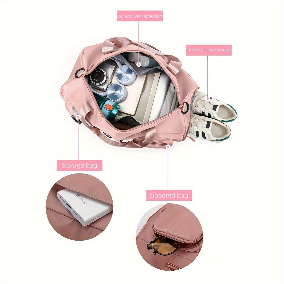 Eonothem High Quality Large Capacity Travel Duffle Bag - Adjustable Shoulder Strap, Multiple Pockets, Polyester Sports Gym Weekender Bag for Women in Bright Pink/Peacock Green/Peach/Light Grey/Light Blue//Blue/Black, Fitness