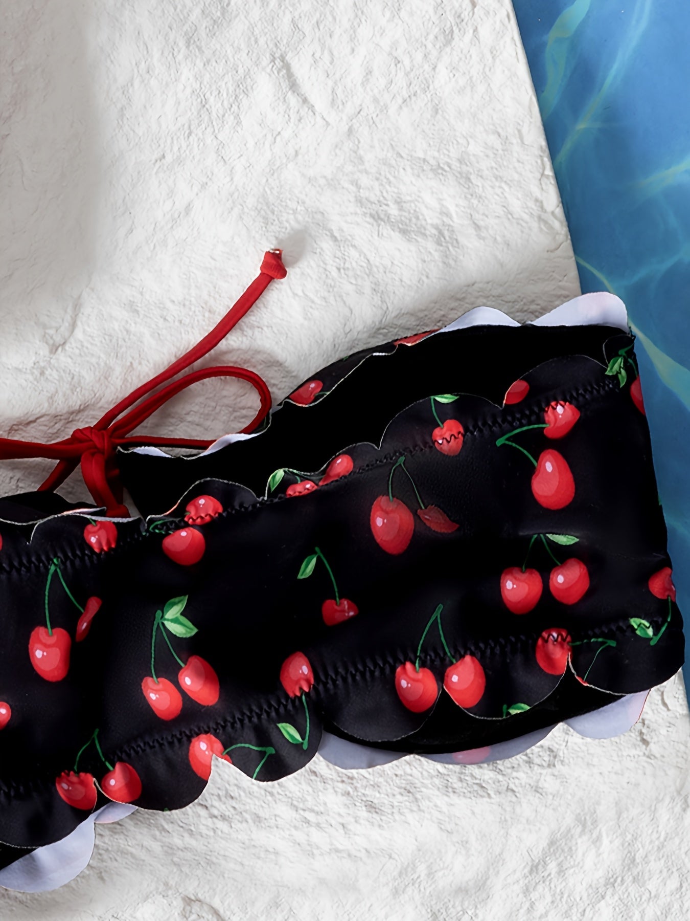 Women'S Sexy Strapless Bikini Set, High Stretch Polyester Fabric with Lace-up Detail, Fruit Pattern Swimwear, 85% Polyester 15% Elastane