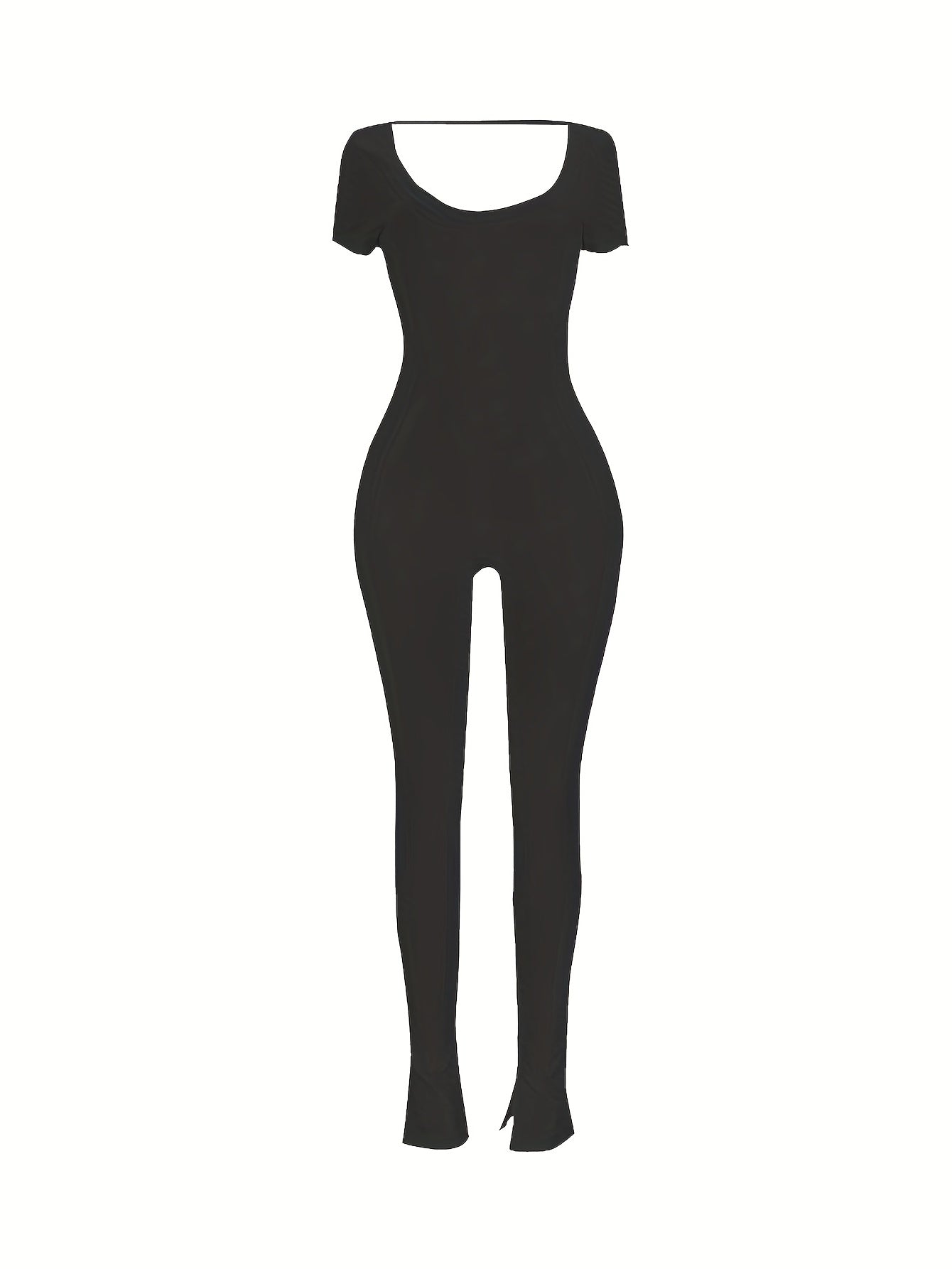 Solid Split Bodycon Jumpsuit, Sexy Backless Long Sleeve Jumpsuit - Stretchy Fabric - For Women - Perfect for Parties & Night Out -  Great Gift for Fashionistas