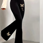 Women's High-Waist Butterfly Print Flare Pants - Stretchy & Comfortable Polyester/Spandex Blend, Machine Washable, All-Season Casual Bell Bottoms with Smooth Fabric Texture, Butterfly Pants