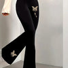 Women's High-Waist Butterfly Print Flare Pants - Stretchy & Comfortable Polyester/Spandex Blend, Machine Washable, All-Season Casual Bell Bottoms with Smooth Fabric Texture, Butterfly Pants