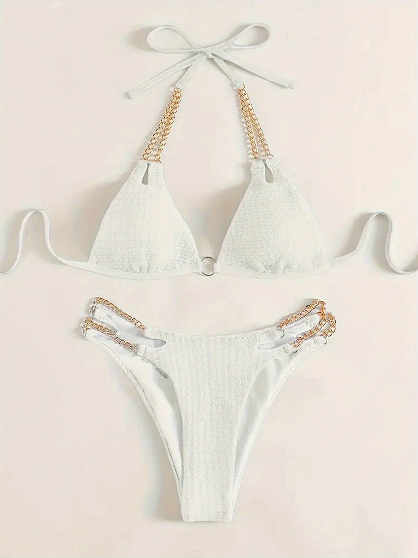 Sexy Chain Hanging Neck Bikini Swimsuit - Daring Split Swimsuit Design for Women, Perfect for Beach Vacations, Spa Days, and Poolside Lounging - Womens Beachwear and Swimwear