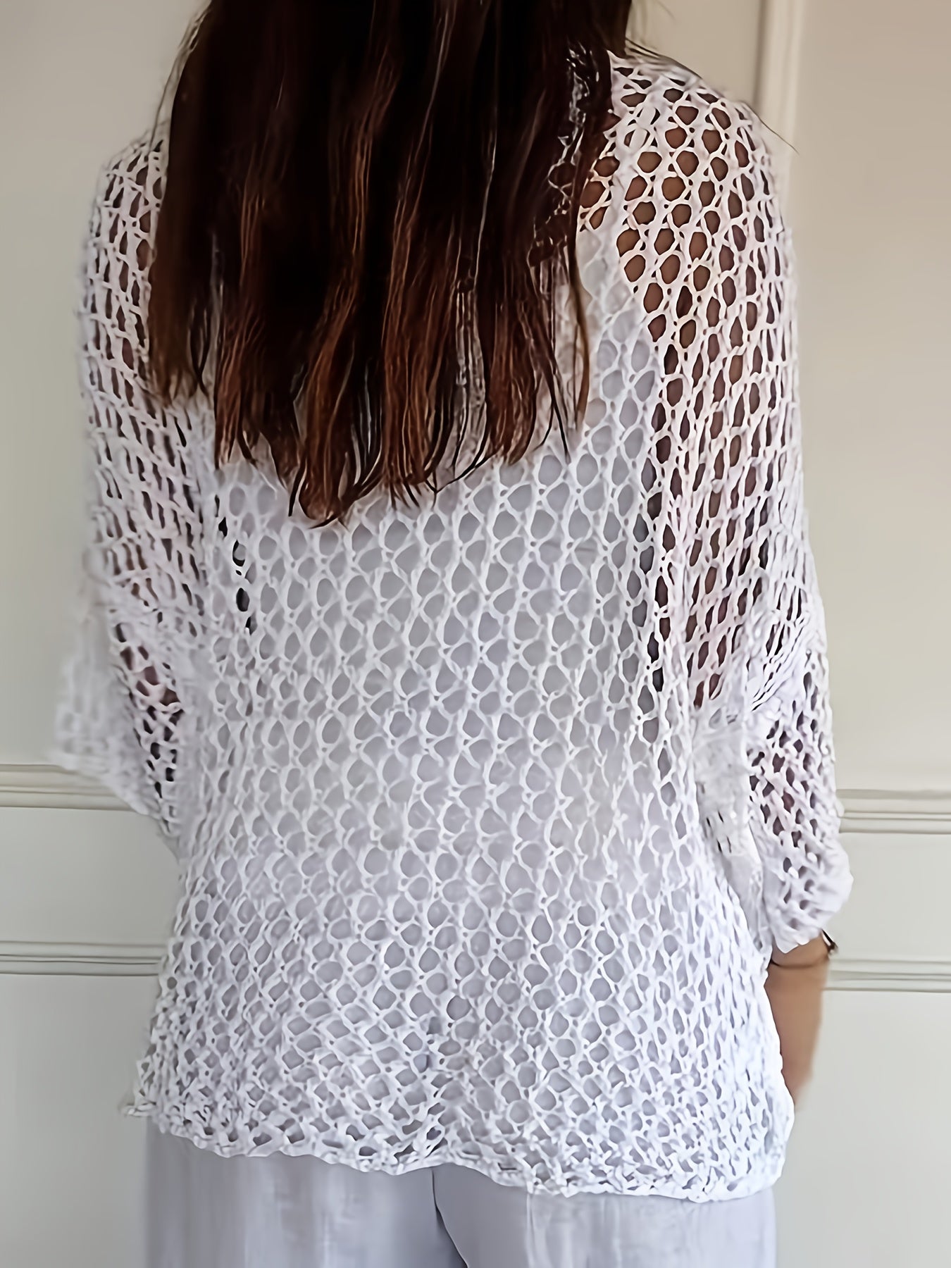Women's Loose Hollow Star Cardigan Round Neck Shirt Summer Swim Cover-Up