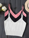 3-Pack Valentines Day Cable Knit Cami Tops - Soft V-Neck, Sleeveless Slim Crop, Adjustable Straps, Versatile Layering Essential - Womens Clothing, Celebrate Love in Style