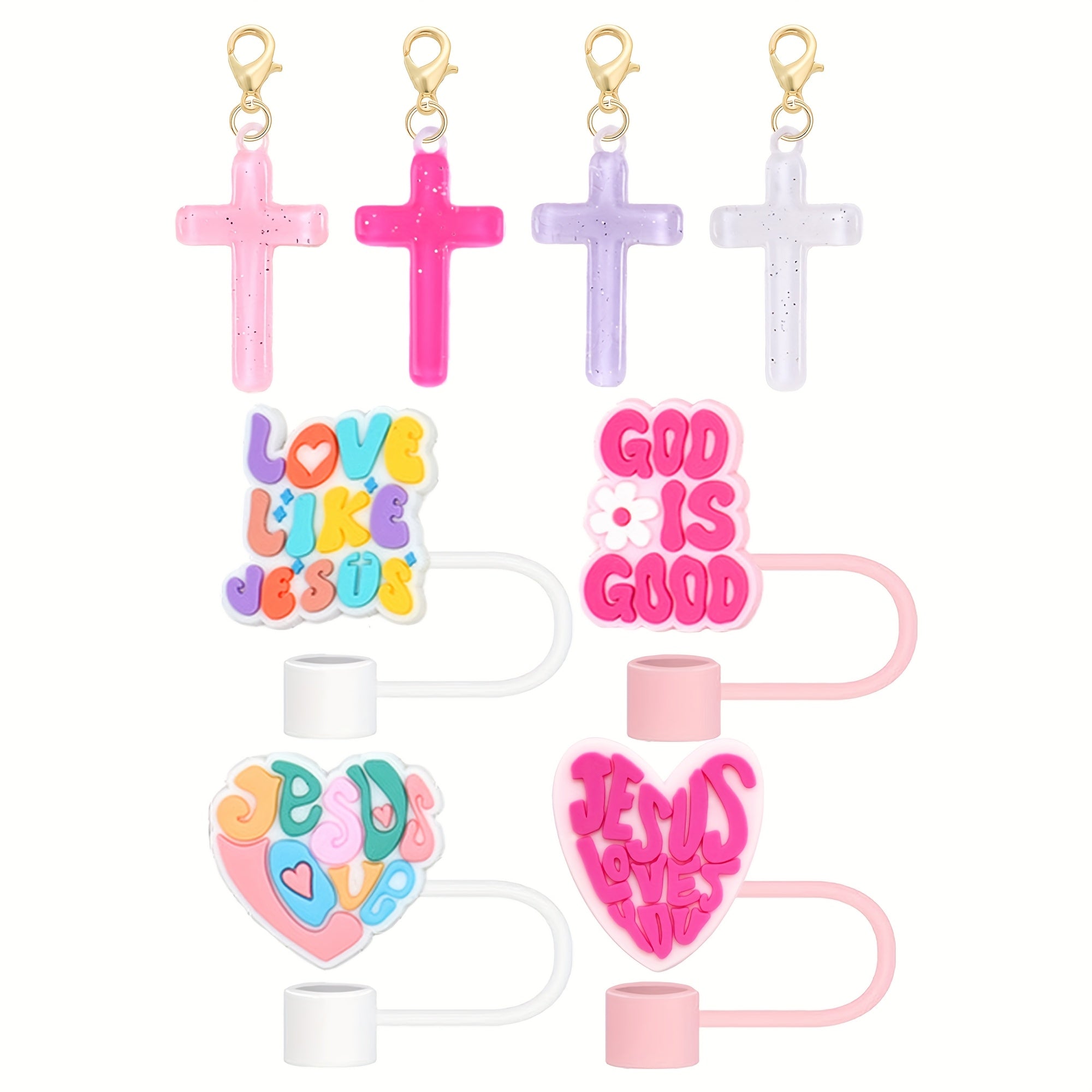 Shiny Pink Words Design Portable Straw Lid with Charm - Cup Tumbler Accessories - Beverage Cup Topper with Clip-On Bling Butterfly Ornament, 1.8in Diameter, Cute and Functional Sports Water Bottle