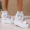 Chic Summer 2024 Women's Platform Wedge Sandals with Peep Toe Design - Breathable Mesh, Lace-Up Back Zipper, Faux Cover & Fabric Upper, Comfortable Thick Sole Heels for Outdoor Wear