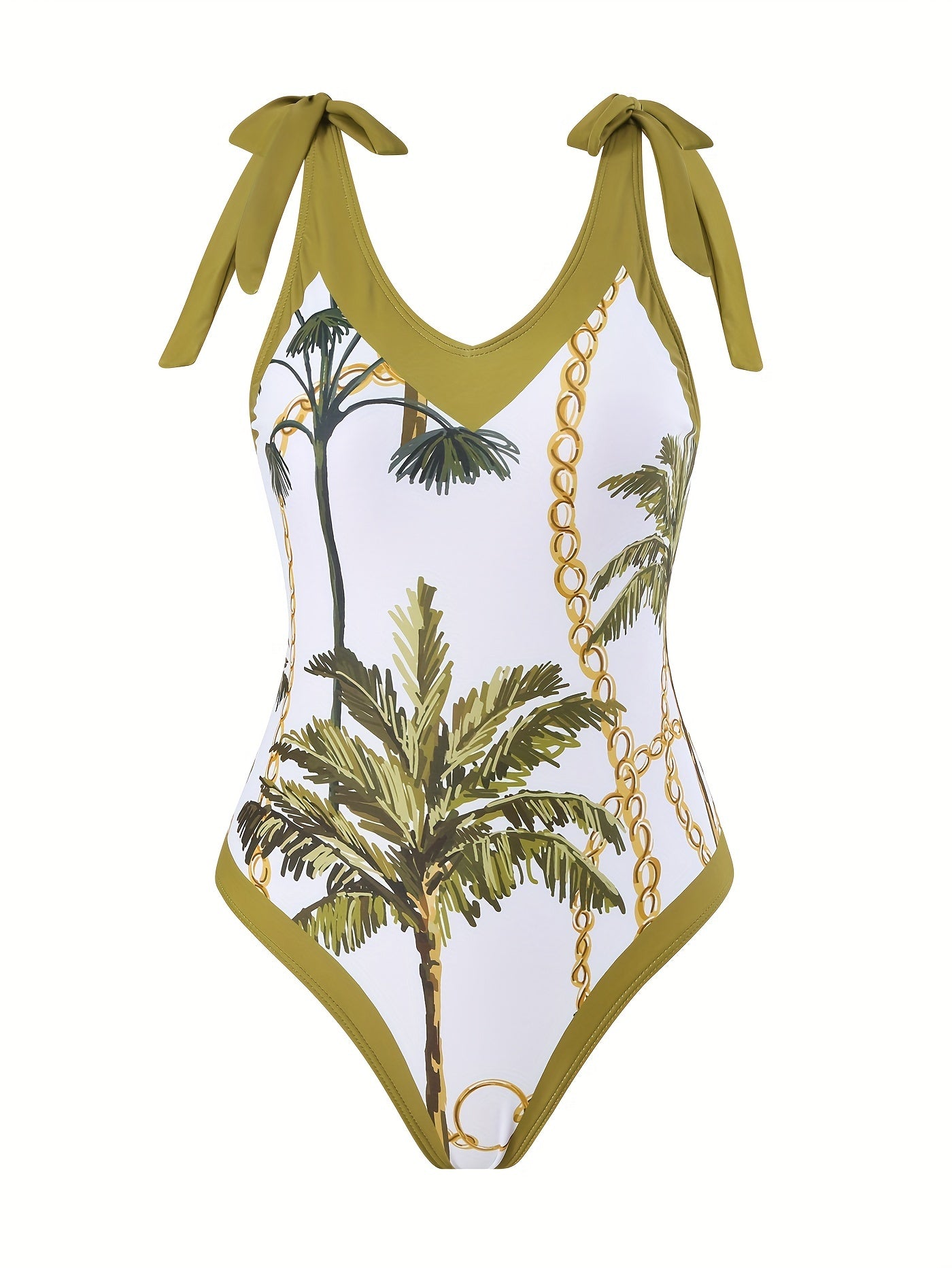 Green Coconut Tree Print Seamless V-Neck Tie-Dye Gauze Skirt Two-Piece Women's Sunscreen Suit