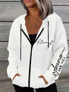 Women's Elegant Letter Print Hoodie - Long Sleeve Kangaroo Pocket Pullover, Soft White Fleece-Lined Winter Sweatshirt, Machine Washable Casual Top for Autumn & Winter, Sweater Hoodie