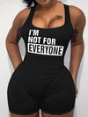 Women'S Black Bodycon Jumpsuit with "I'M NOT FOR EVERYONE" Print - Sexy Square Neck, Short Sleeve, Shorts Design, All-Season Fashion, Adult Size, Adult Fashion Jumpsuit | Bold Statement Jumpsuit | Comfortable Jumpsuit