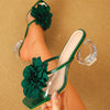 Elegant Women's High Heel Sandals with 3D Floral Accents - Transparent, Square Toe Design for Versatile Fashion