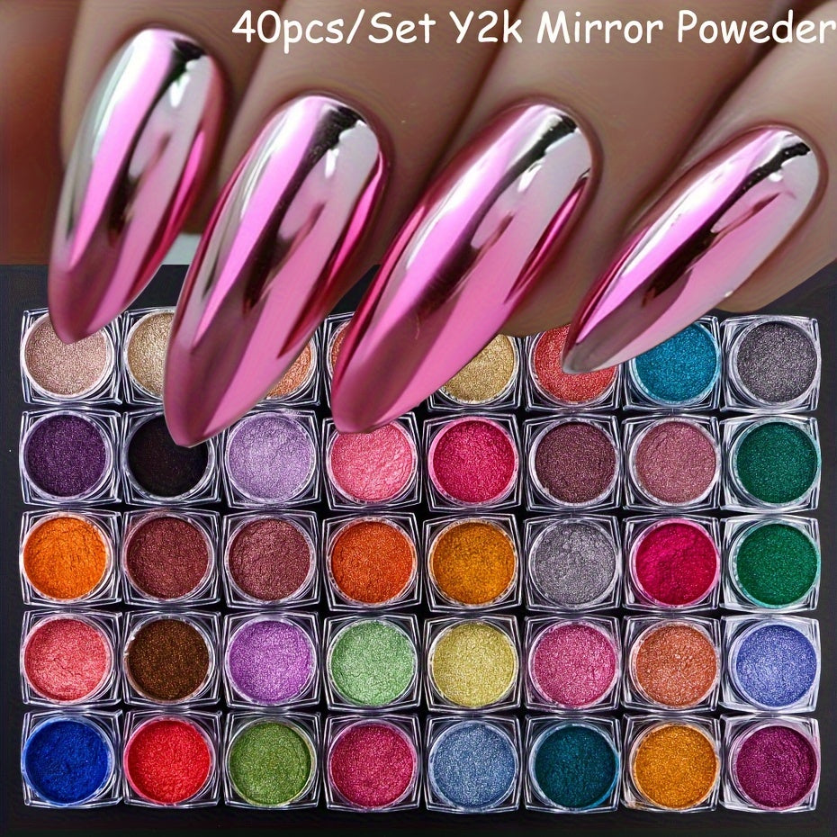 40 Colors Metallic Chrome Nail Powder Pigment Y2K Mirror Effect Rubbing On Dust UV Gel Polish DIY Flakes Manicure Accessories