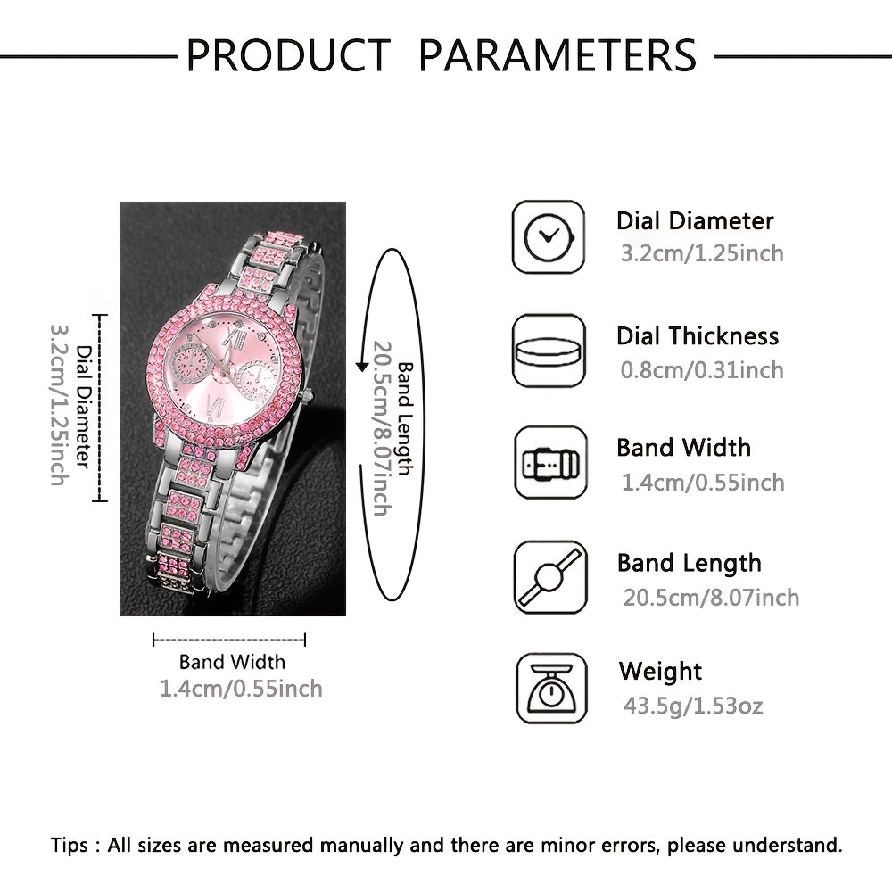 A Fashionable Holiday-style Pointer-type Ladies' Quartz Watch Set Of 4 Pieces, Exquisite And Shiny Ladies' Watch Set, 1 Watch + 3 Jewelry Set, Selected Ladies' Watch Set
