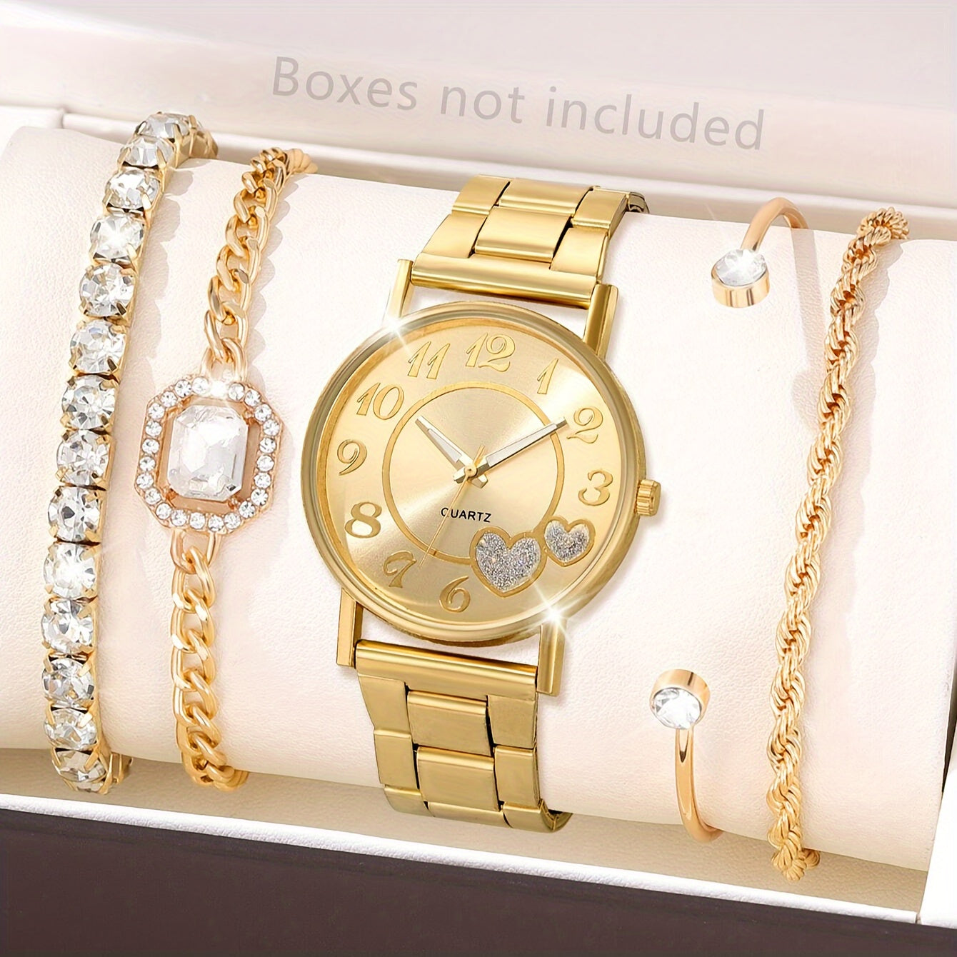 5pcs/set Women'S Watch Luxury Golden Quartz Watch Rome Fashion Stainless Steel Wrist Watch & Bracelets, Gift For Mom Her
