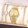 5pcs/set Women'S Watch Luxury Golden Quartz Watch Rome Fashion Stainless Steel Wrist Watch & Bracelets, Gift For Mom Her