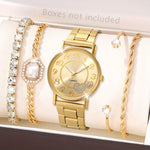 5pcs/set Women'S Watch Luxury Golden Quartz Watch Rome Fashion Stainless Steel Wrist Watch & Bracelets, Gift For Mom Her