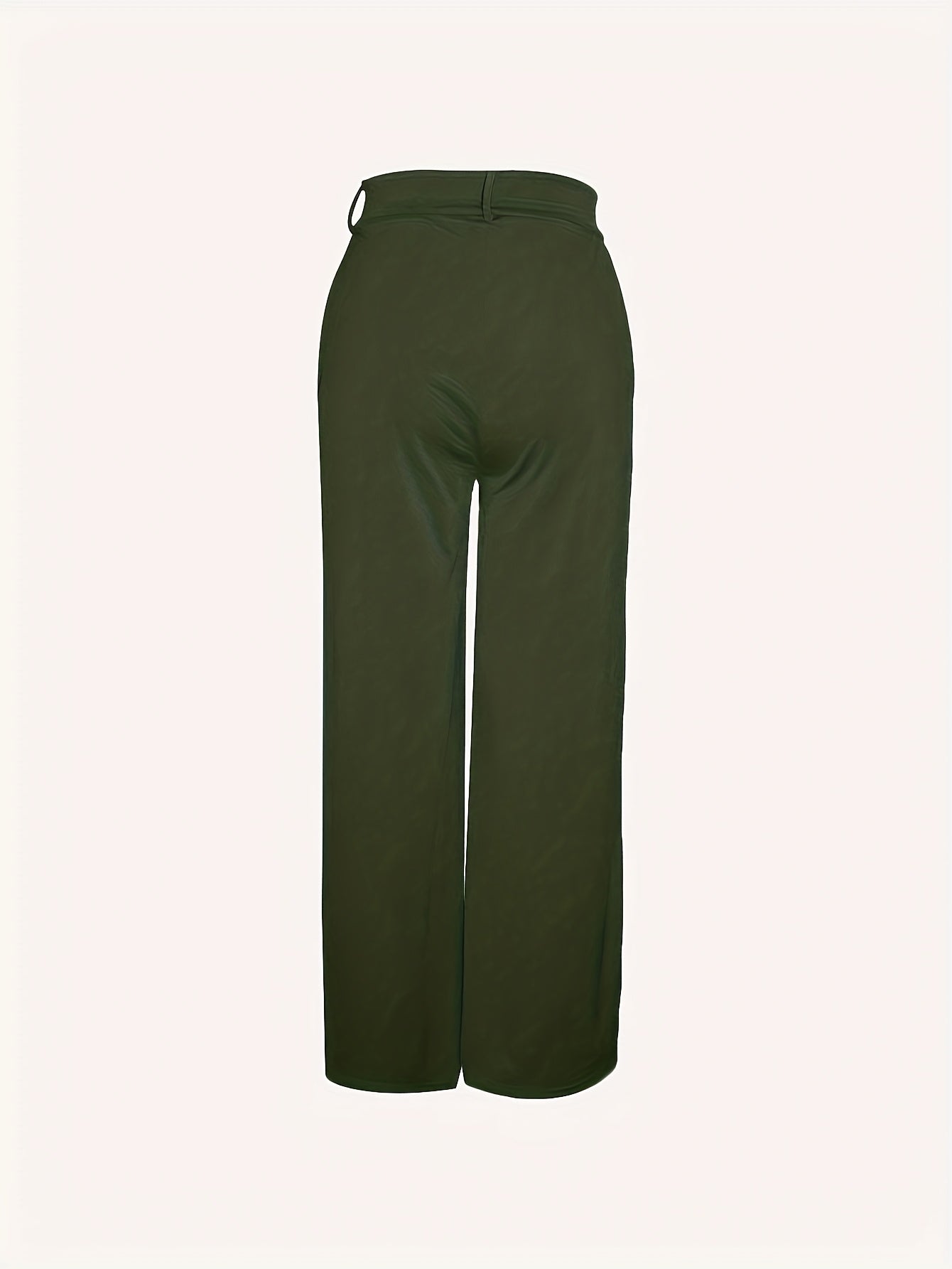 Women's Casual Solid Color Straight Leg Pants, Polyester 95% Spandex 5%, Knit Fabric, All-Season Comfort Fit Trousers, Flexible Fashion | Belted Waistband | Smooth Texture
