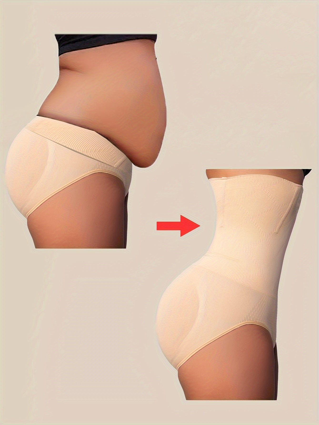 High-Waist Tummy Control Shapewear Panties for Women - Slimming Waist Trainer & Butt Lifter, Breathable Knit Fabric, Spandex/Polyester, Hand Washable, Seamless Design, Solid Beige, Body Shaping Underwear|Seamless Underwear|Br