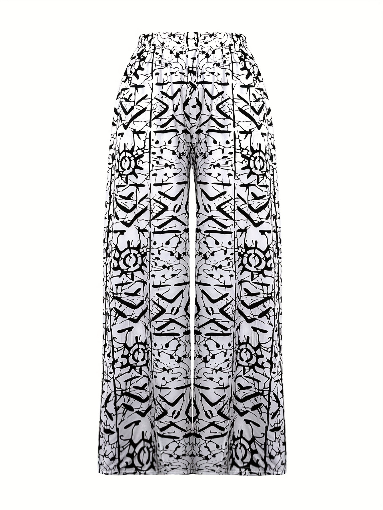 Newspaper Print Wide Leg Pockets Pants, Casual & Versatile High Waist Pants For Spring & Summer, Women's Clothing