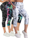 3pcs High Waist Yoga Capris Pants For Women, Tummy Control Workout Capri Leggings With Pockets, Fitness Running Capri Pants