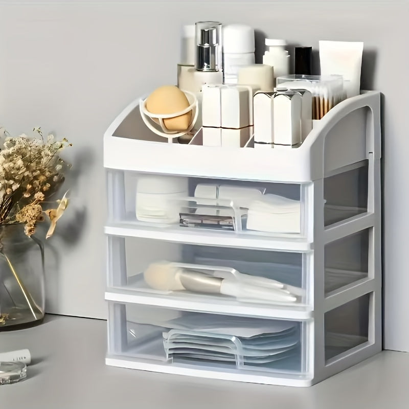 4-layer expandable cosmetics storage box, durable PP material, stylish rectangular design, storage basket for bathroom and dressing table display, perfect for home decoration and desk organization
