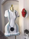 Small Fragrance Wind Knitted Dress Women's New Vintage Collar Color Block Slimming Waist Sweater Skirt Elasticity 80~128 Pounds