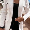 Elegant Women'S Long Sleeve Blazer with Multiple Pockets - Casual Chic, White, Polyester, Single-Breasted, Spring/Fall Jacket, Casual Chic Jacket|Sophisticated Suit|Polyester Fabric