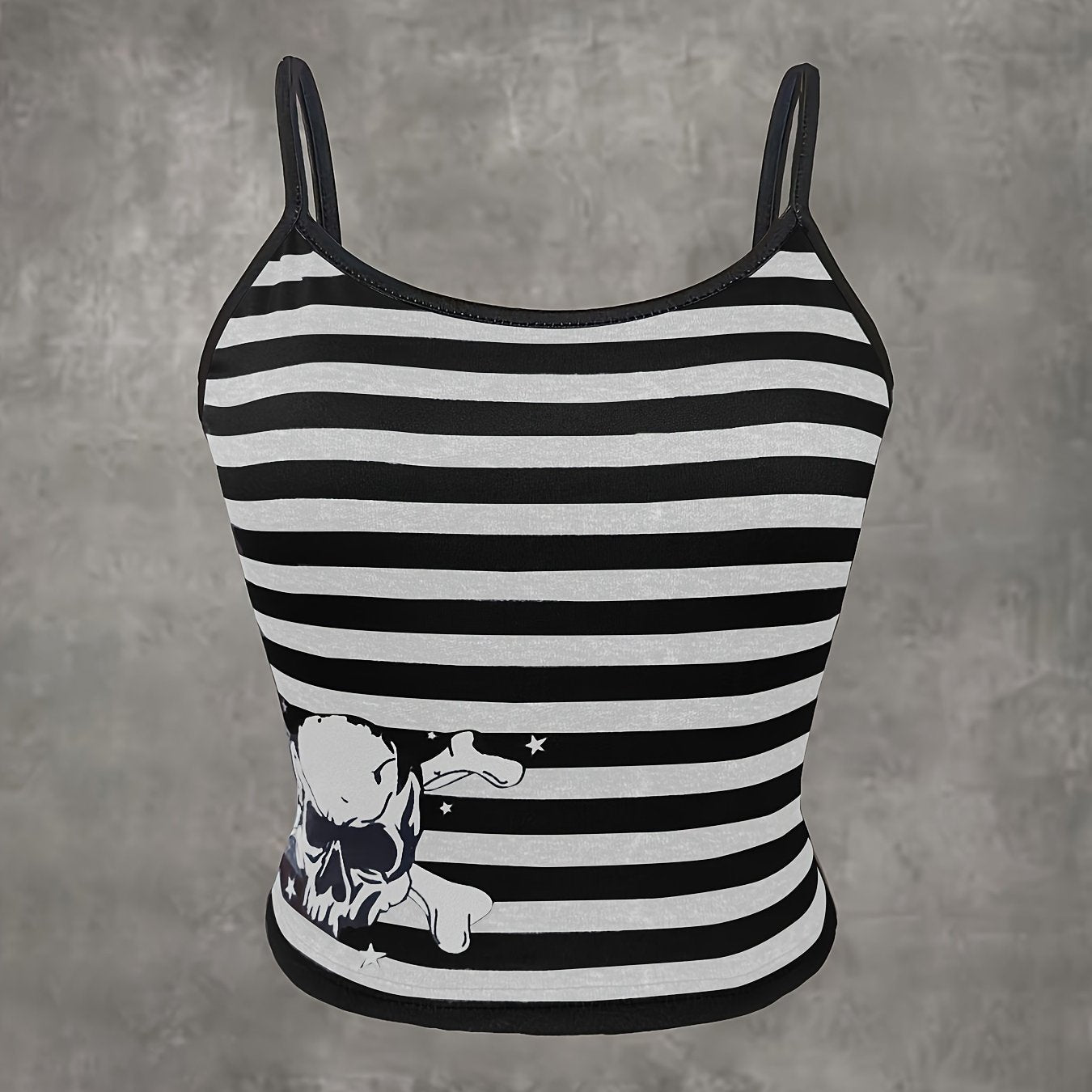 Vibrant Striped Grunge Punk Cami Crop Top - Spaghetti Strap, Mid Elasticity, Polyester, Random Print, Casual, Slingback, Summer Essential - Womens Fashion Clothing