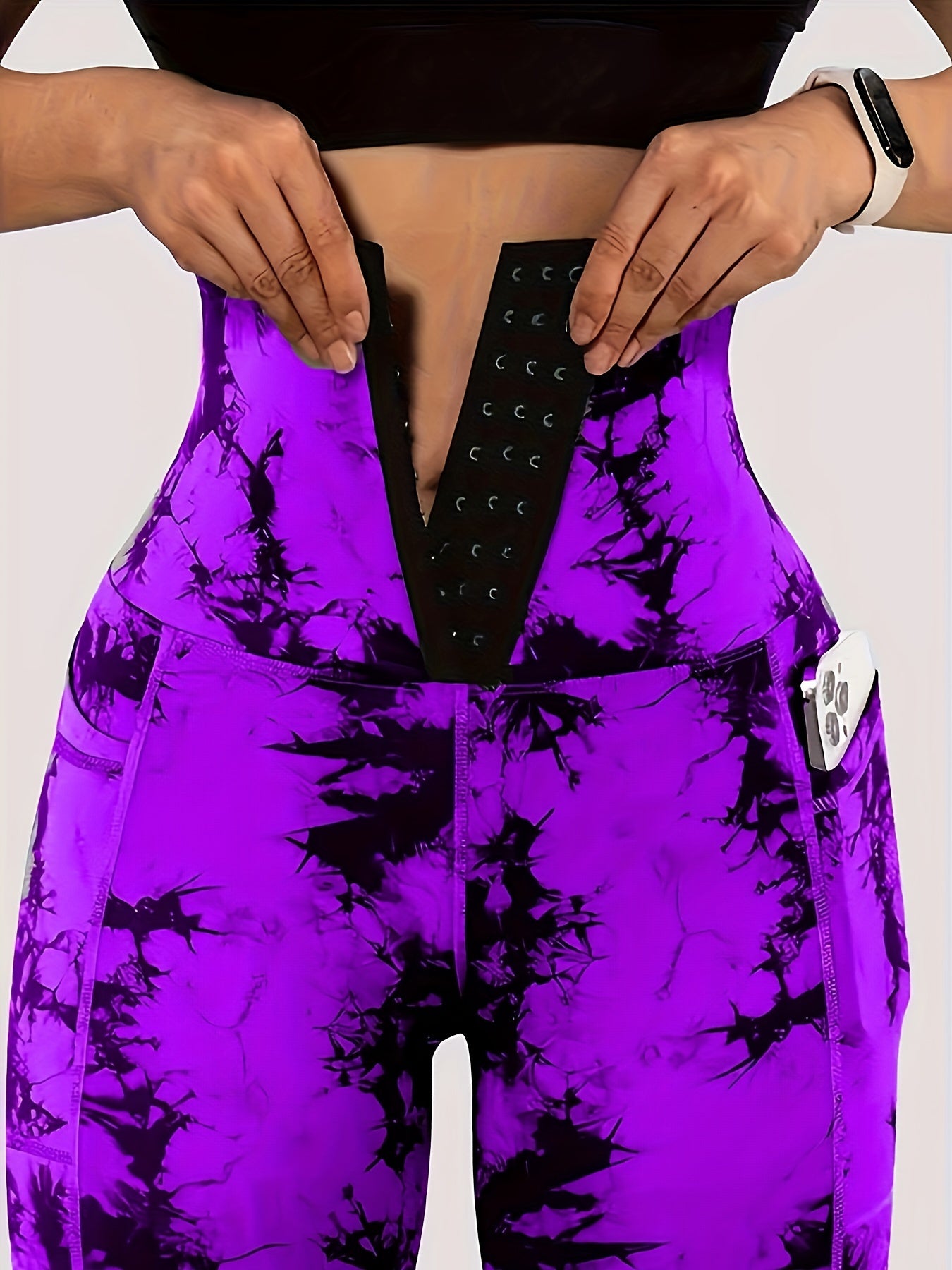 Women'S High-Waist Tie-Dye Print Waist Trainer with Butt Lifting Pockets and Front Buttons - Sexy Stretchy Pants for Fitness, Running, Yoga, and Outdoor Activities, High-Waisted Slim Fit Pants