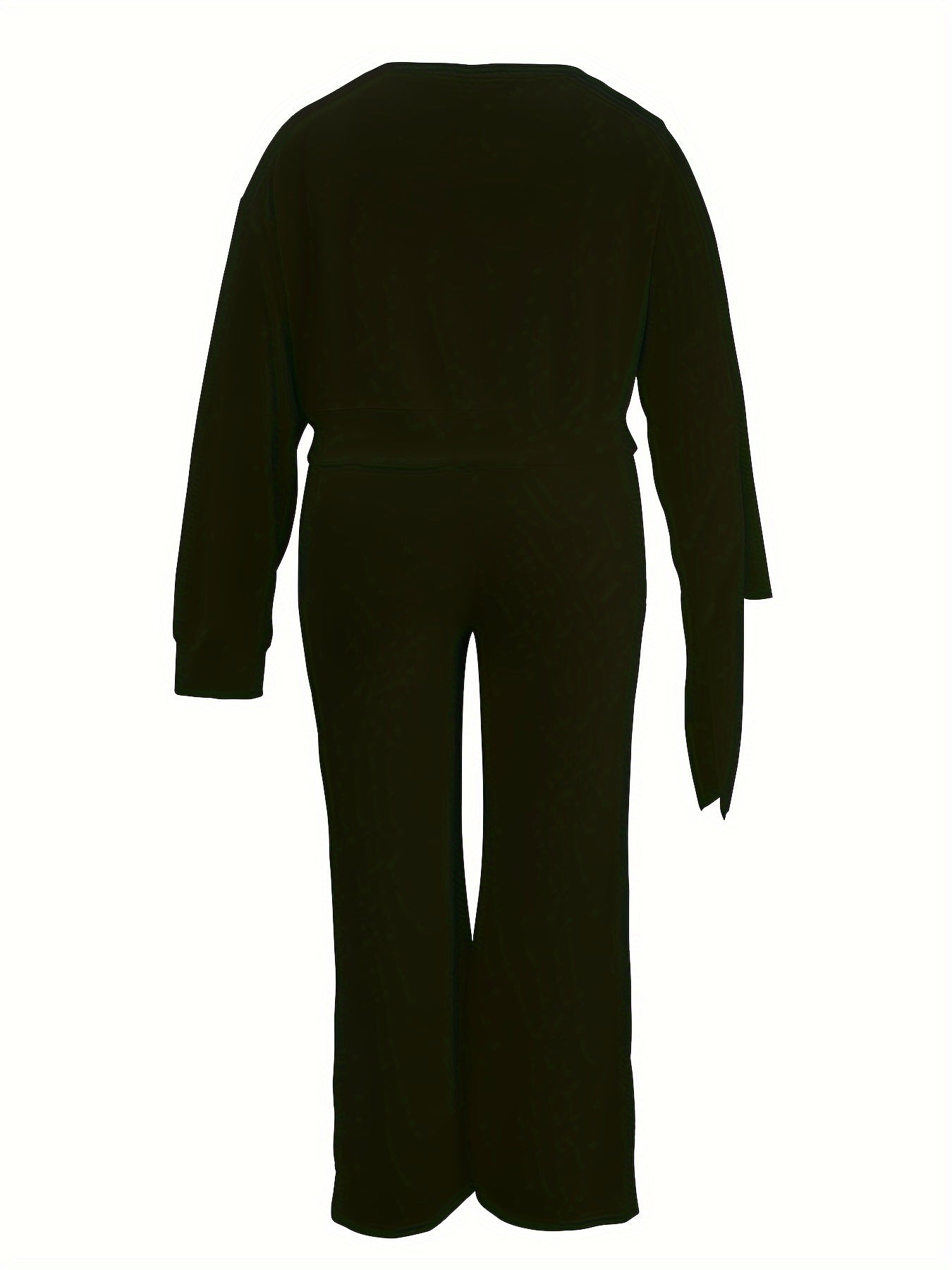 1set Women'S Solid Color Asymmetrical Sleeve Sweatshirt and Pants Set, Casual Crew Neck Polyester Knit Fabric, All-Season Lounge Wear